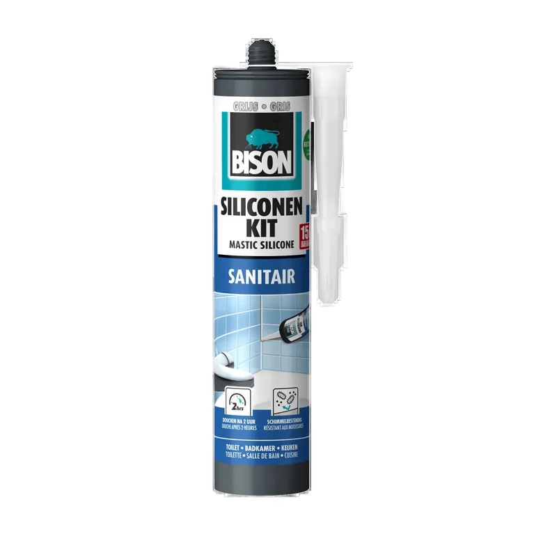 Bison Siliconenkit Sanitair – grijs, koker 300 ml